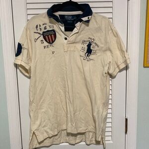 Polo by Ralph Lauren Men's Cream and Navy Polo Shirt